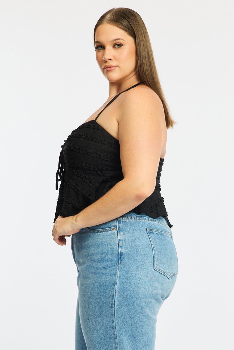 Black Lace Top Sleeveless Ruched Bust for YouandAll Fashion