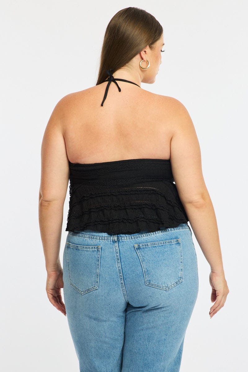 Black Lace Top Sleeveless Ruched Bust for YouandAll Fashion