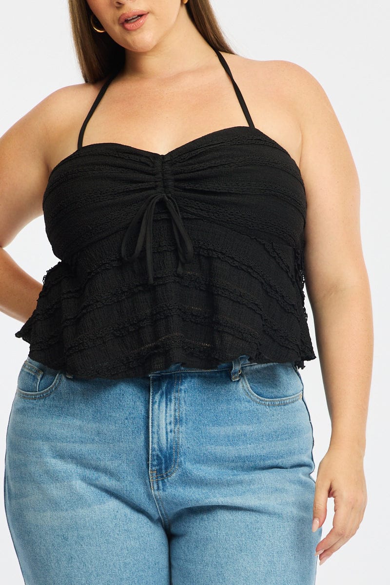Black Lace Top Sleeveless Ruched Bust for YouandAll Fashion