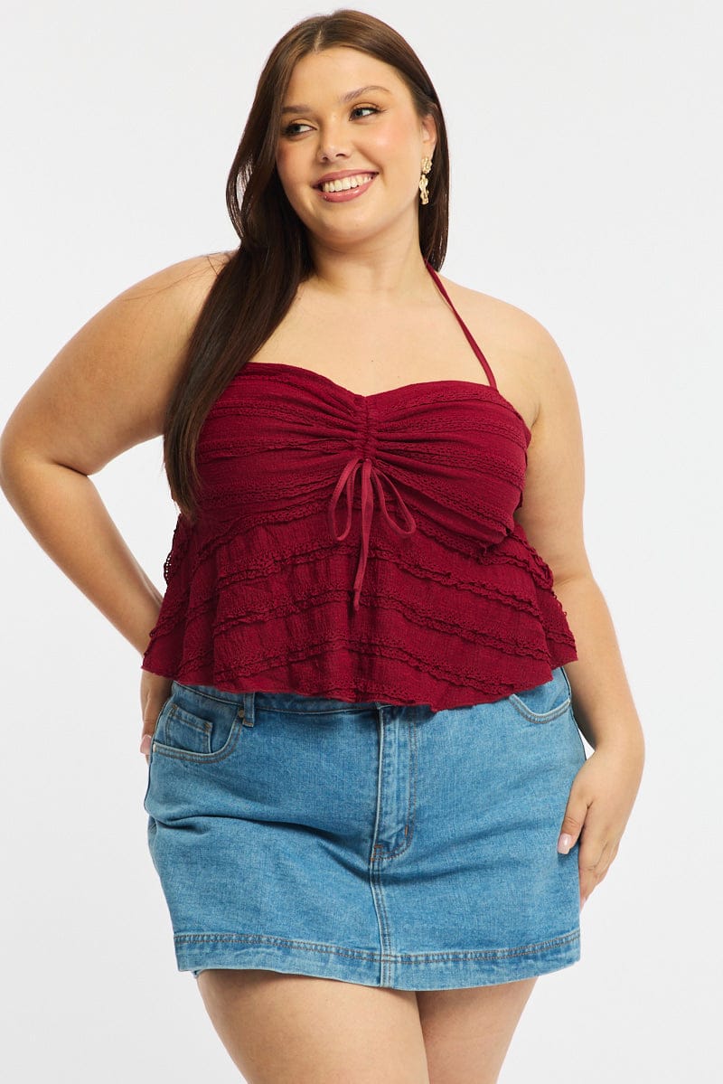 Red Lace Top Sleeveless Ruched Bust for YouandAll Fashion