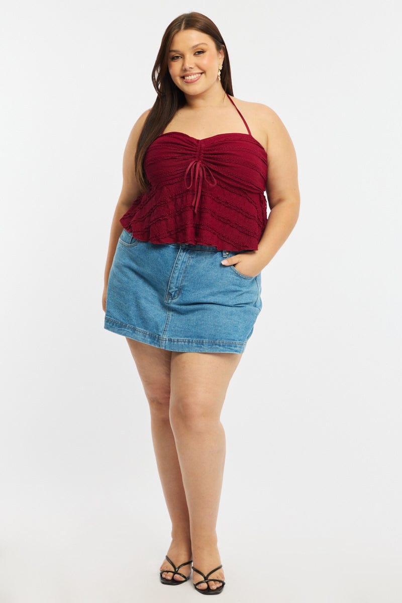 Red Lace Top Sleeveless Ruched Bust for YouandAll Fashion