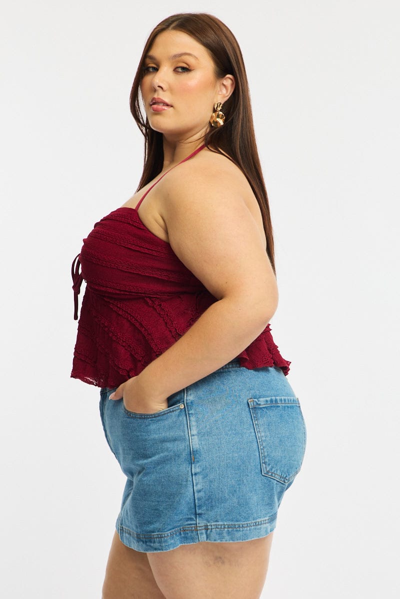 Red Lace Top Sleeveless Ruched Bust for YouandAll Fashion