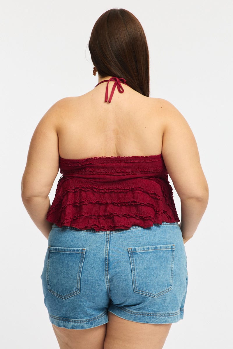 Red Lace Top Sleeveless Ruched Bust for YouandAll Fashion