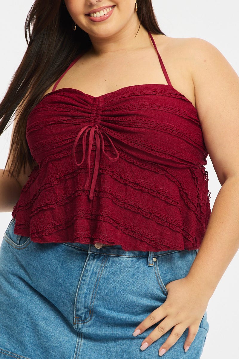 Red Lace Top Sleeveless Ruched Bust for YouandAll Fashion