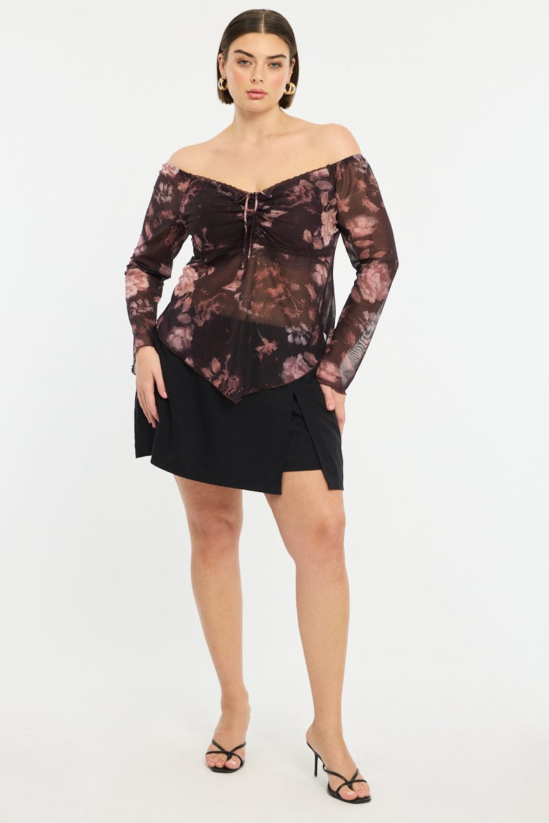 Red Floral Mesh Top Long Sleeve for YouandAll Fashion