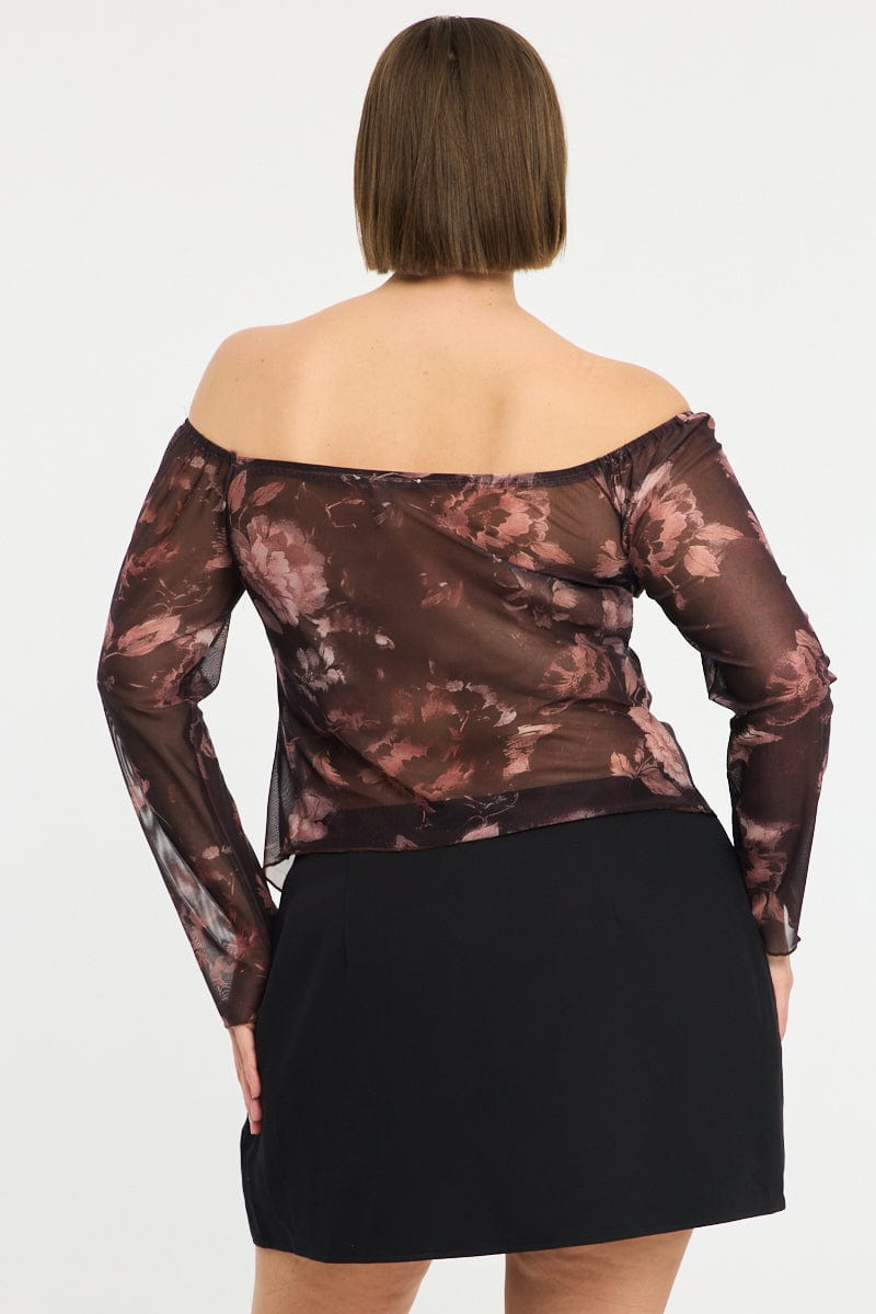 Red Floral Mesh Top Long Sleeve for YouandAll Fashion