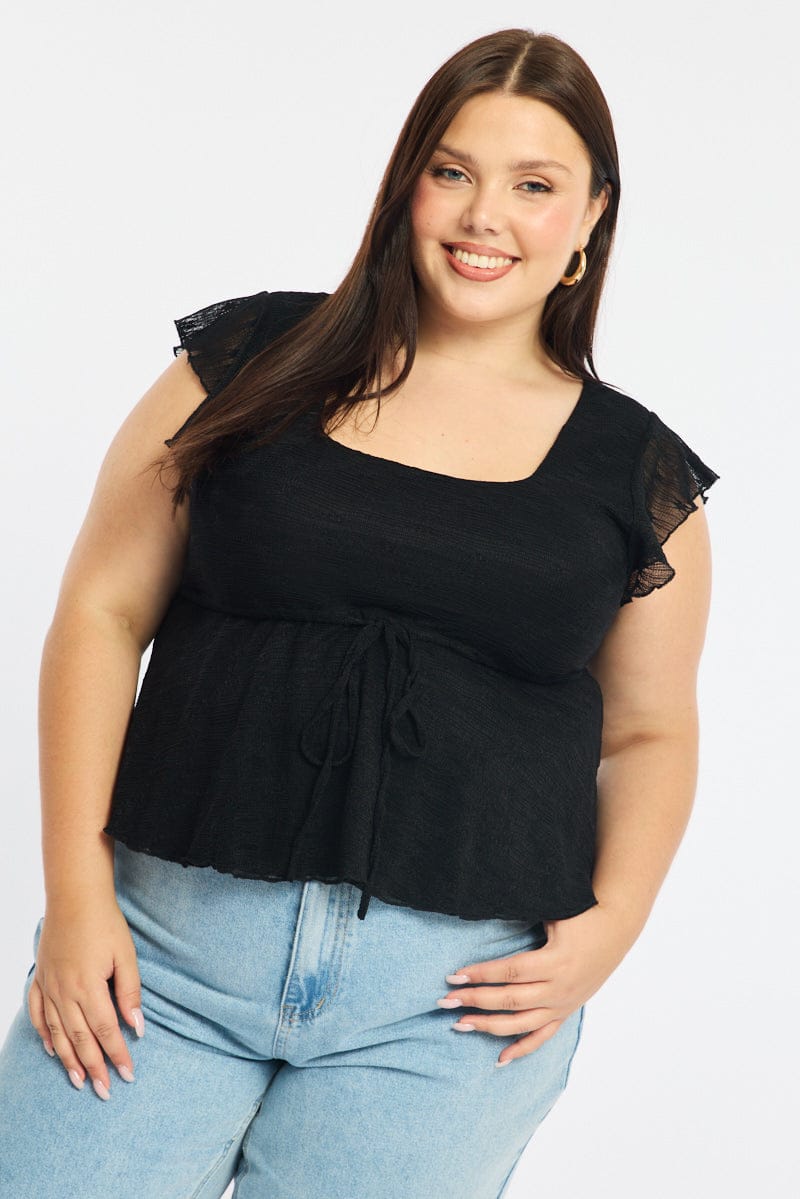 Black Lace Top Short Sleeve Babydoll for YouandAll Fashion