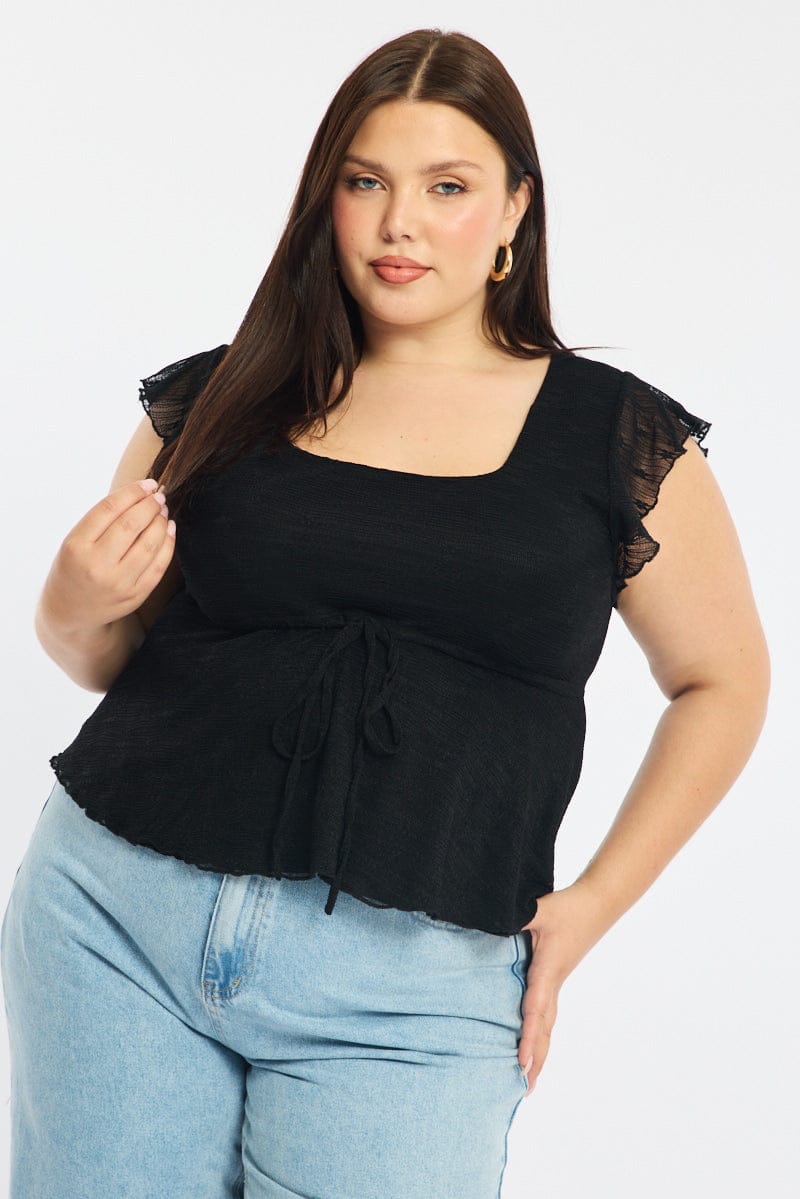 Black Lace Top Short Sleeve Babydoll for YouandAll Fashion