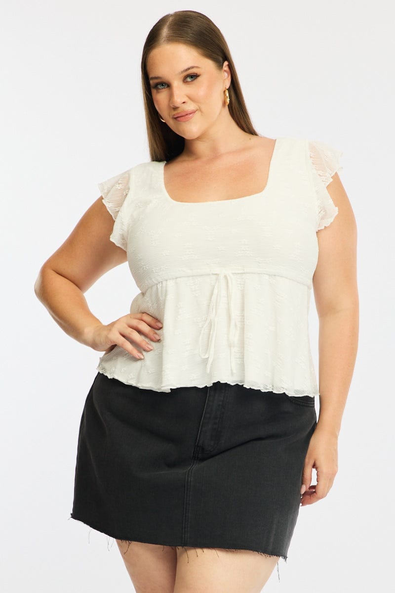 White Lace Top Short Sleeve Babydoll for YouandAll Fashion