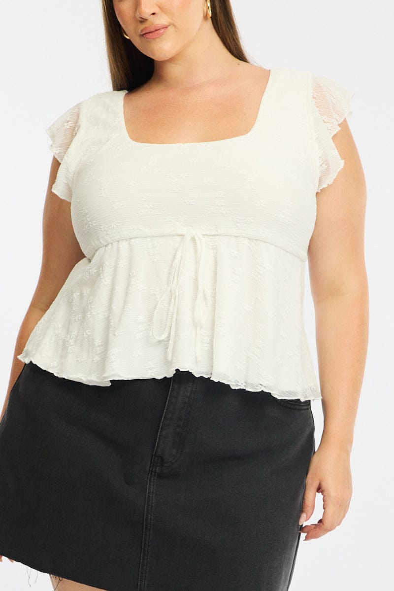 White Lace Top Short Sleeve Babydoll for YouandAll Fashion