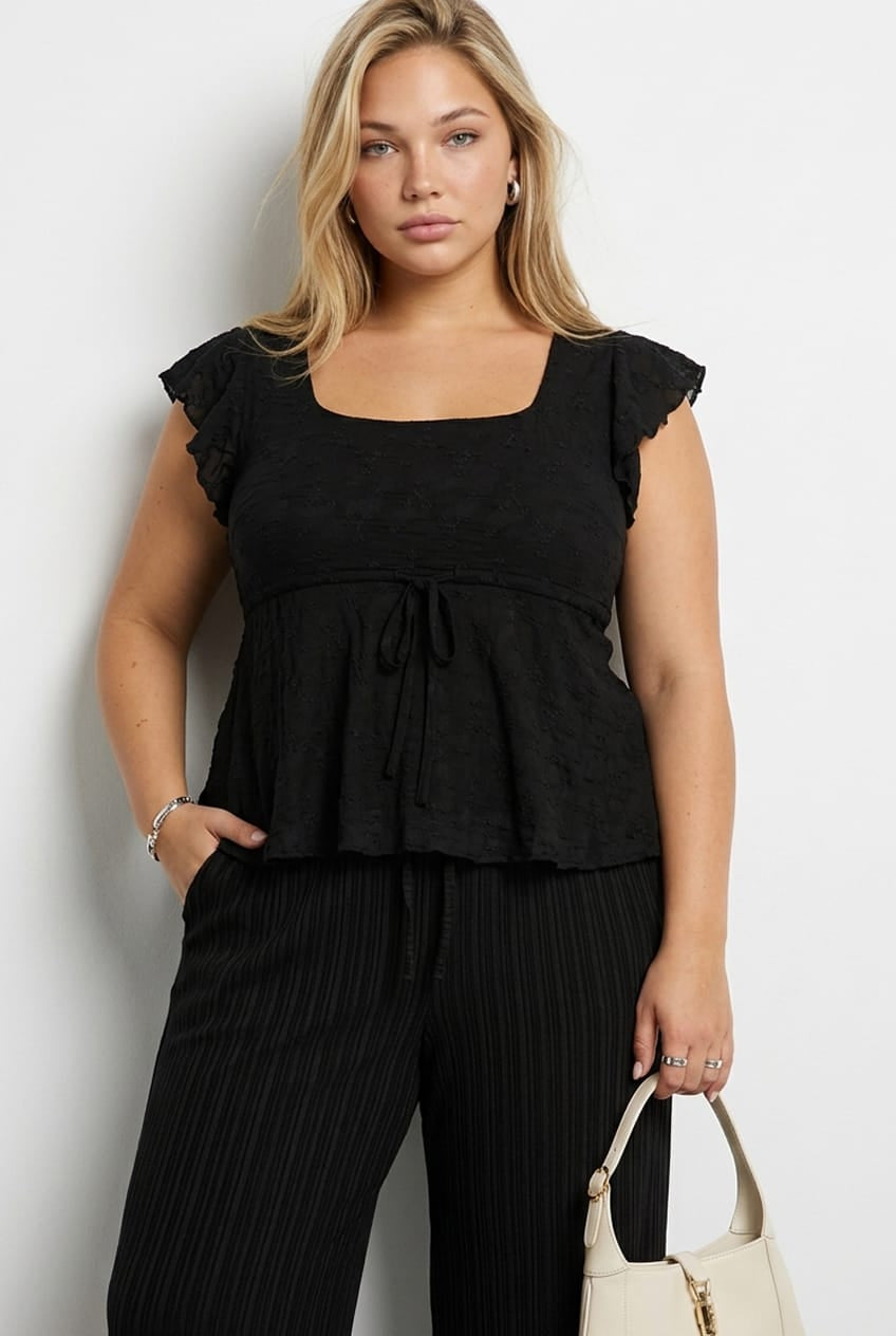 Black Lace Babydoll Top Short Sleeve