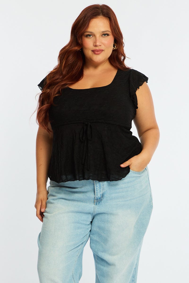 Black Lace Babydoll Top Short Sleeve for YouandAll Fashion