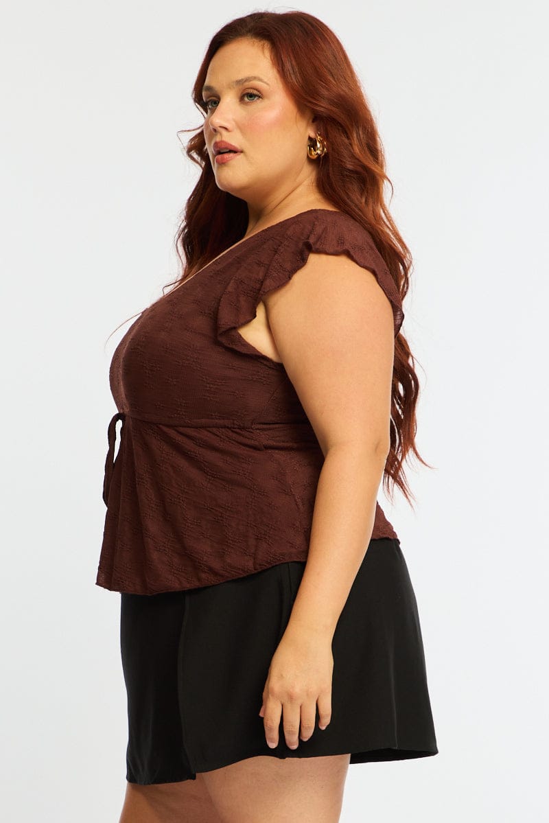 Brown Lace Babydoll Top Short Sleeve for YouandAll Fashion
