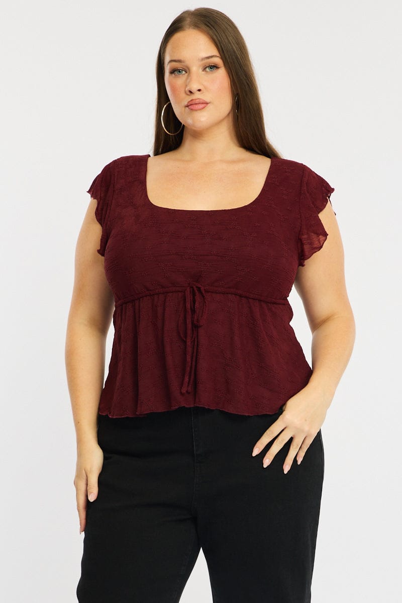 Red Lace Babydoll Top Short Sleeve for YouandAll Fashion