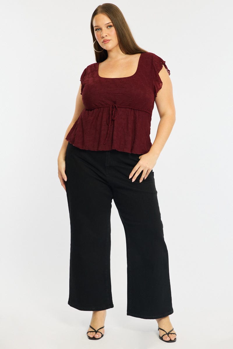 Red Lace Babydoll Top Short Sleeve for YouandAll Fashion