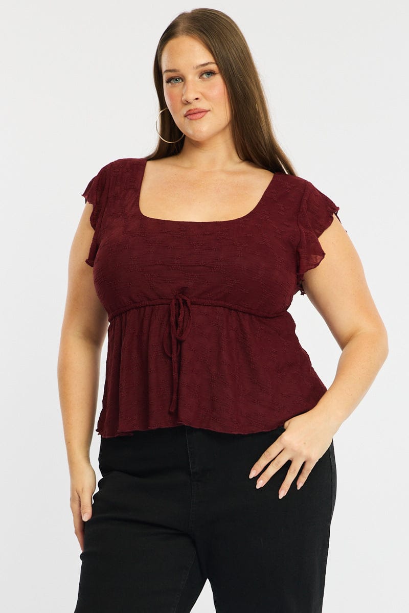 Red Lace Babydoll Top Short Sleeve for YouandAll Fashion