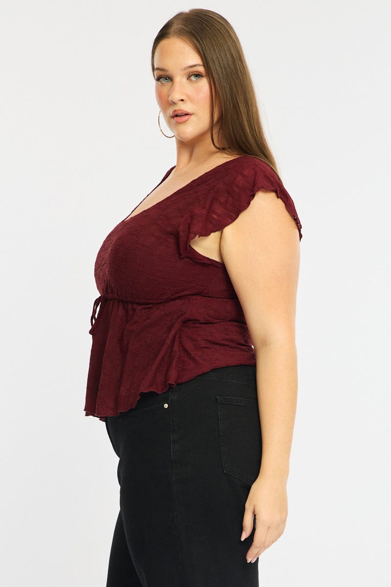 Red Lace Babydoll Top Short Sleeve for YouandAll Fashion