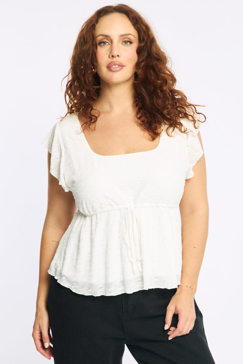 White Lace Babydoll Top Short Sleeve for YouandAll Fashion