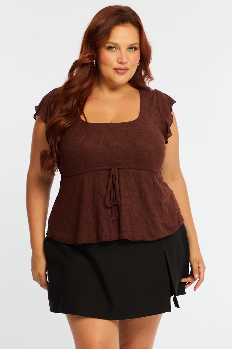 Brown Floral Babydoll Top Short Sleeve Mesh Floral for YouandAll Fashion