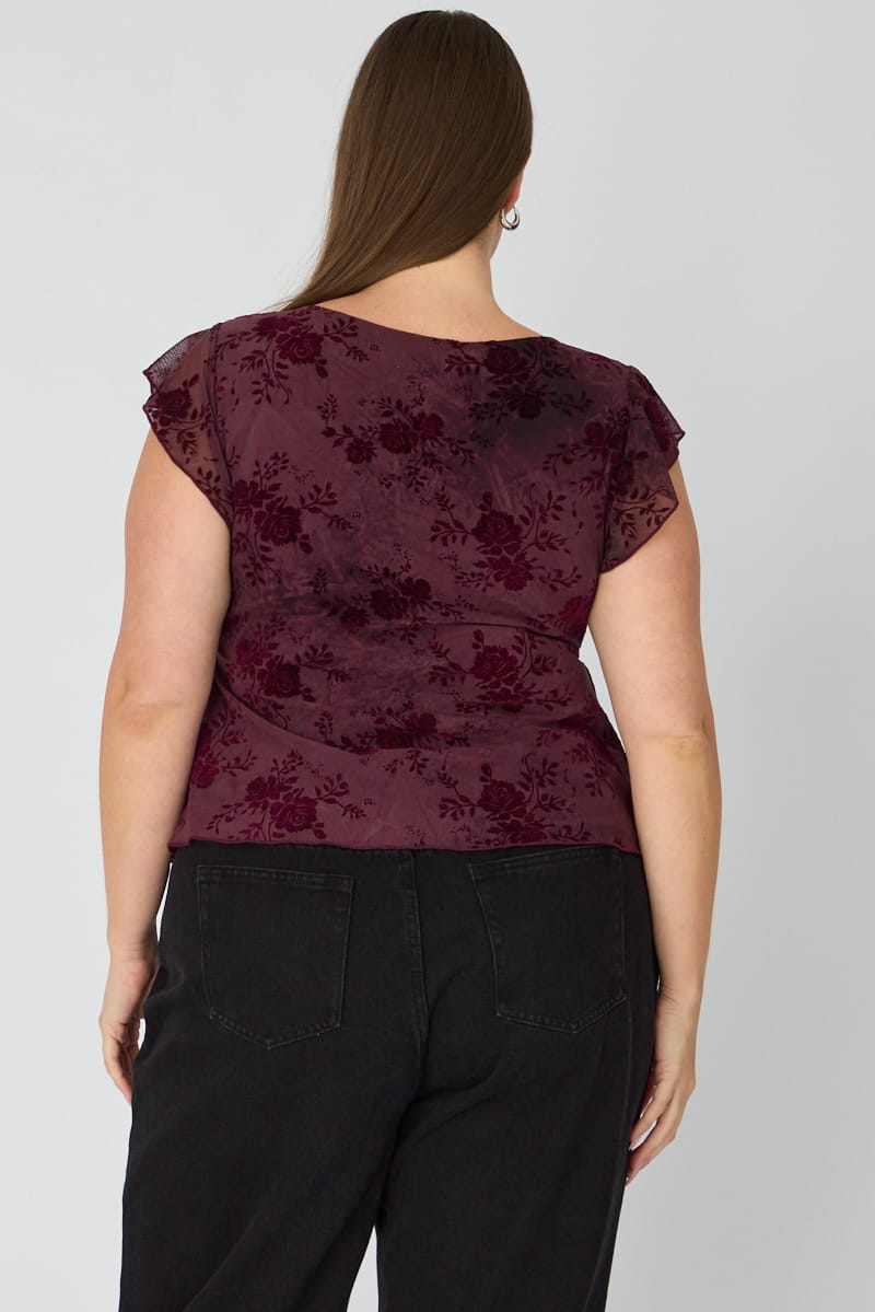 Red Floral Babydoll Top Short Sleeve Mesh Floral for YouandAll Fashion