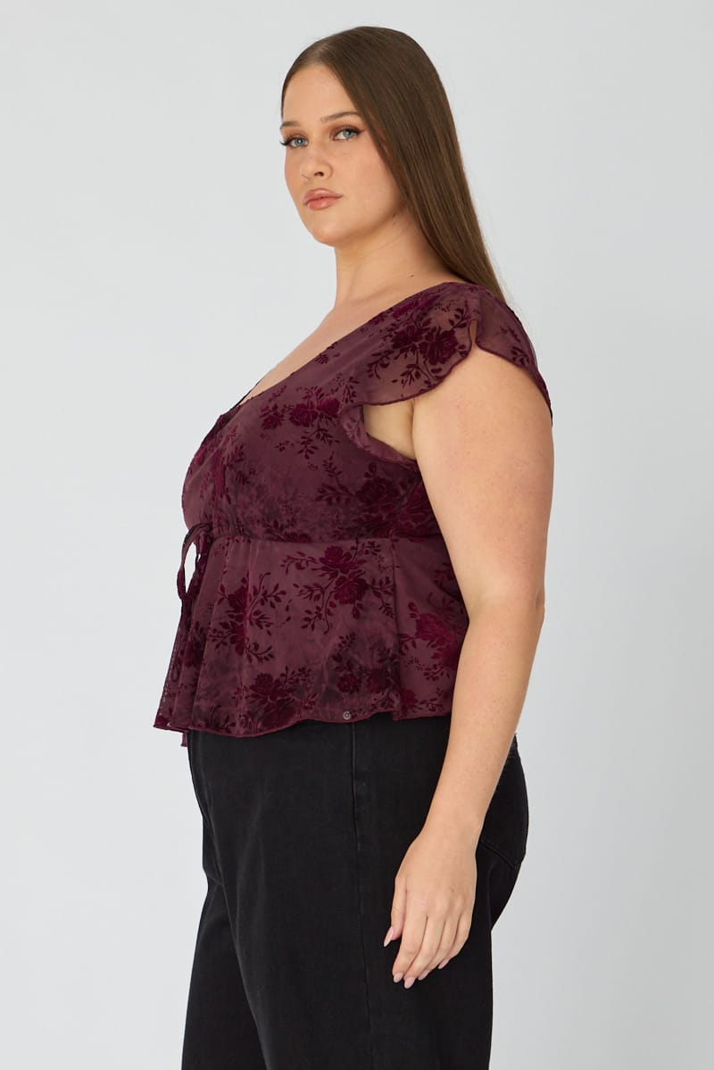 Red Floral Babydoll Top Short Sleeve Mesh Floral for YouandAll Fashion