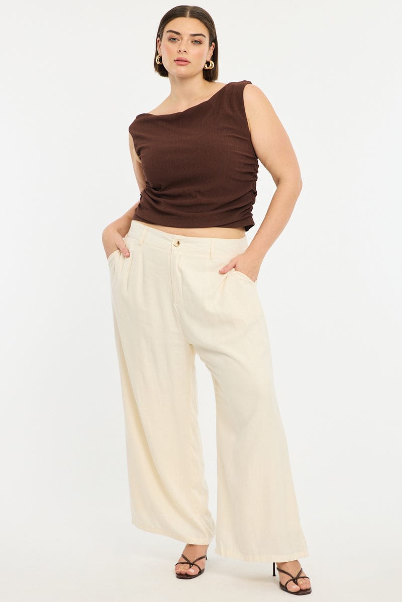 Brown Asymmetric Top Short Sleeve Textured for YouandAll Fashion
