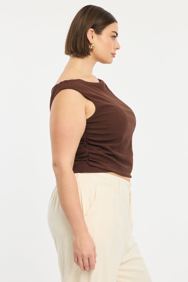 Brown Asymmetric Top Short Sleeve Textured for YouandAll Fashion