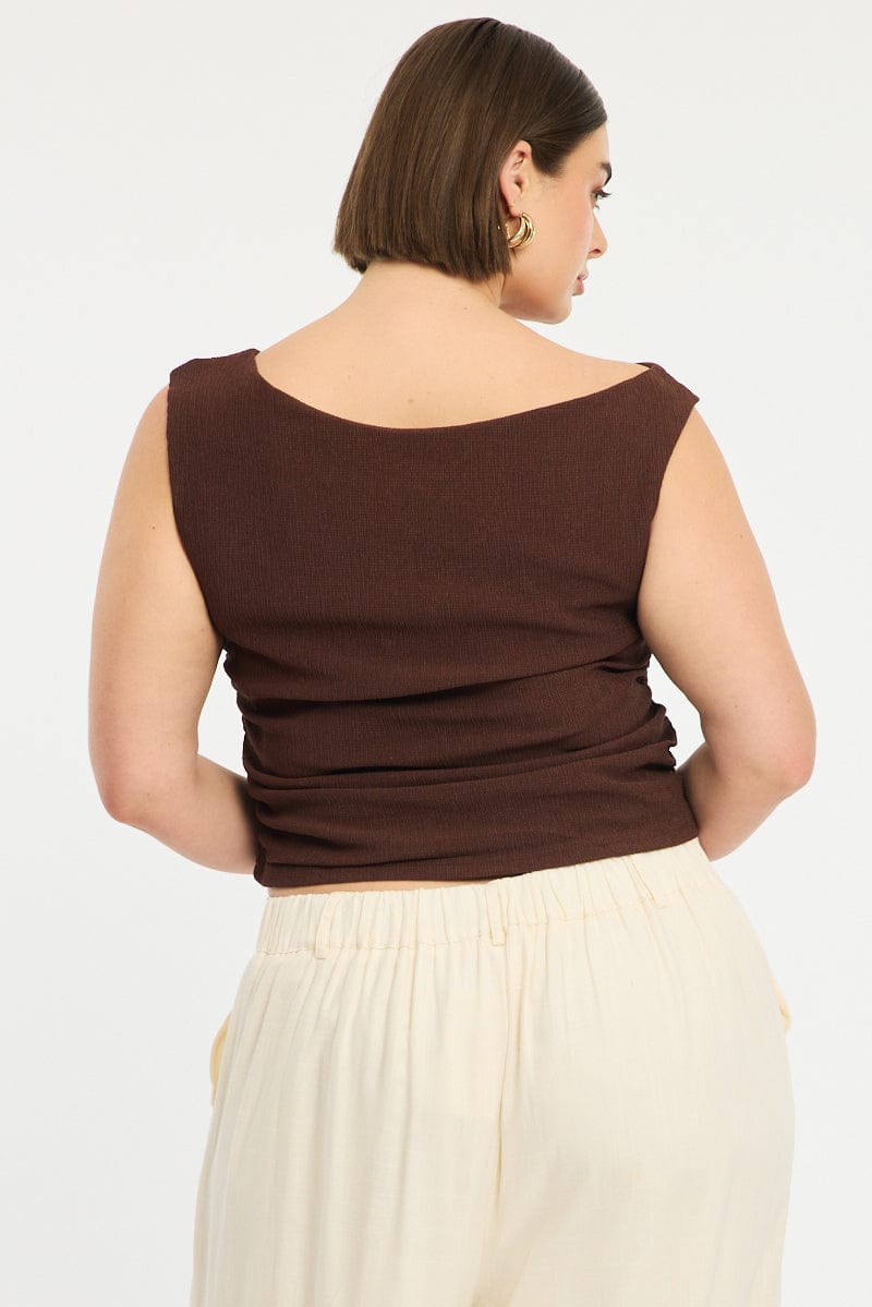 Brown Asymmetric Top Short Sleeve Textured for YouandAll Fashion