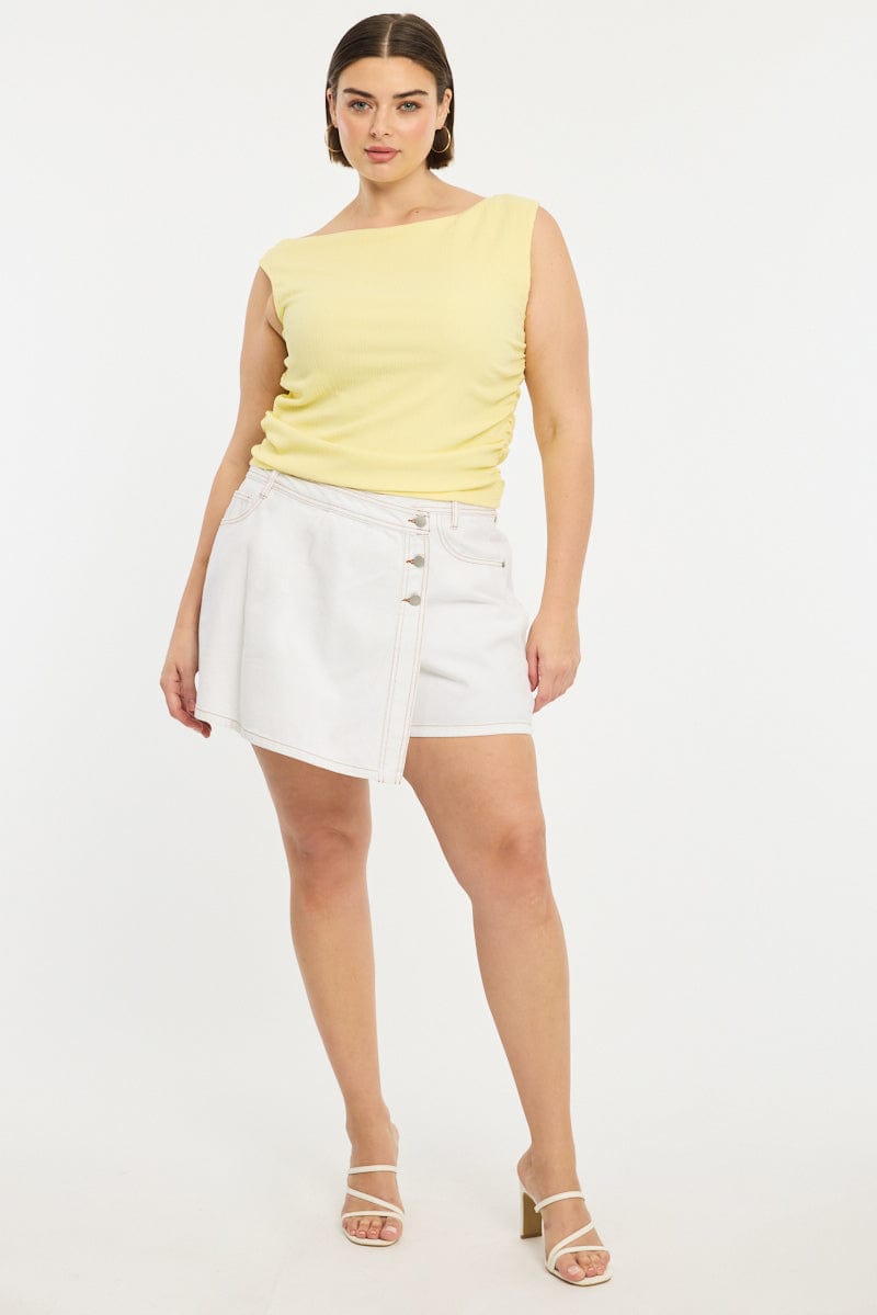 Yellow Asymmetric Top Short Sleeve Textured for YouandAll Fashion