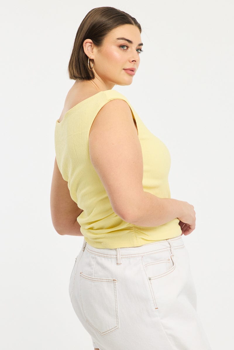 Yellow Asymmetric Top Short Sleeve Textured for YouandAll Fashion