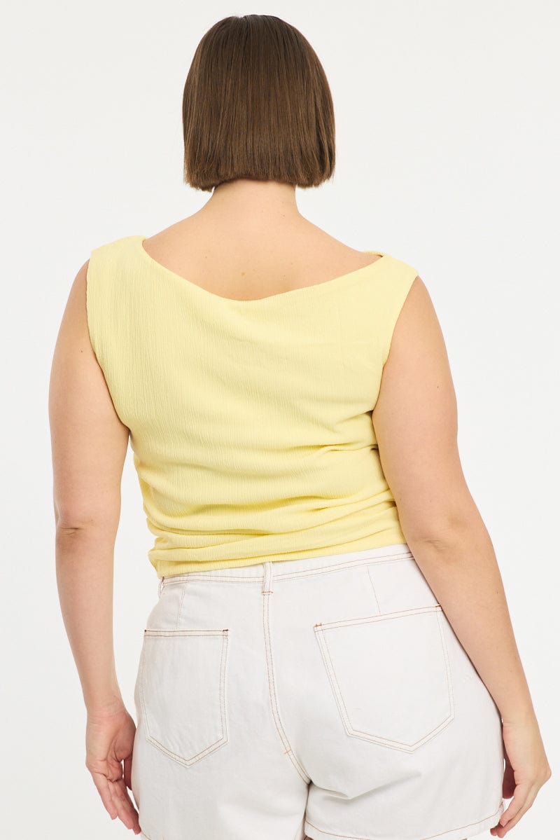 Yellow Asymmetric Top Short Sleeve Textured for YouandAll Fashion