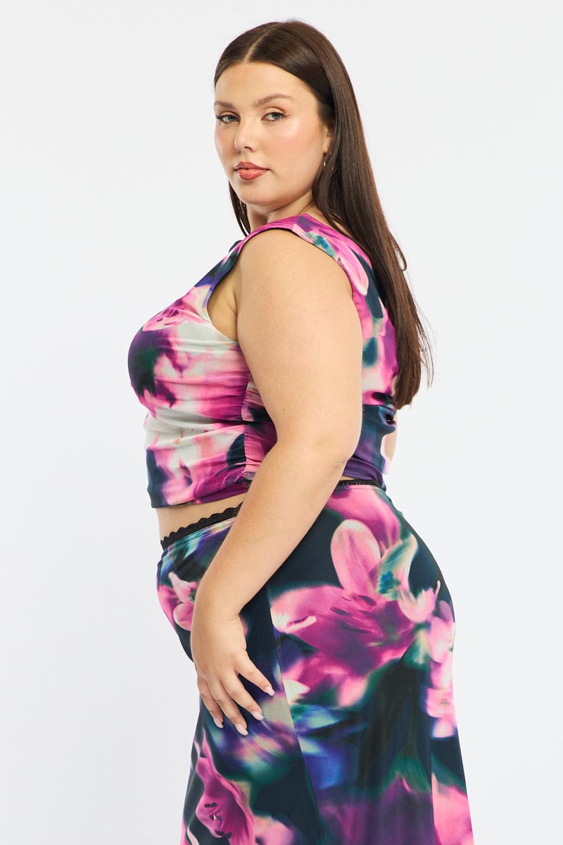 Black Floral Mesh Top Asymmetric Shoulder for YouandAll Fashion