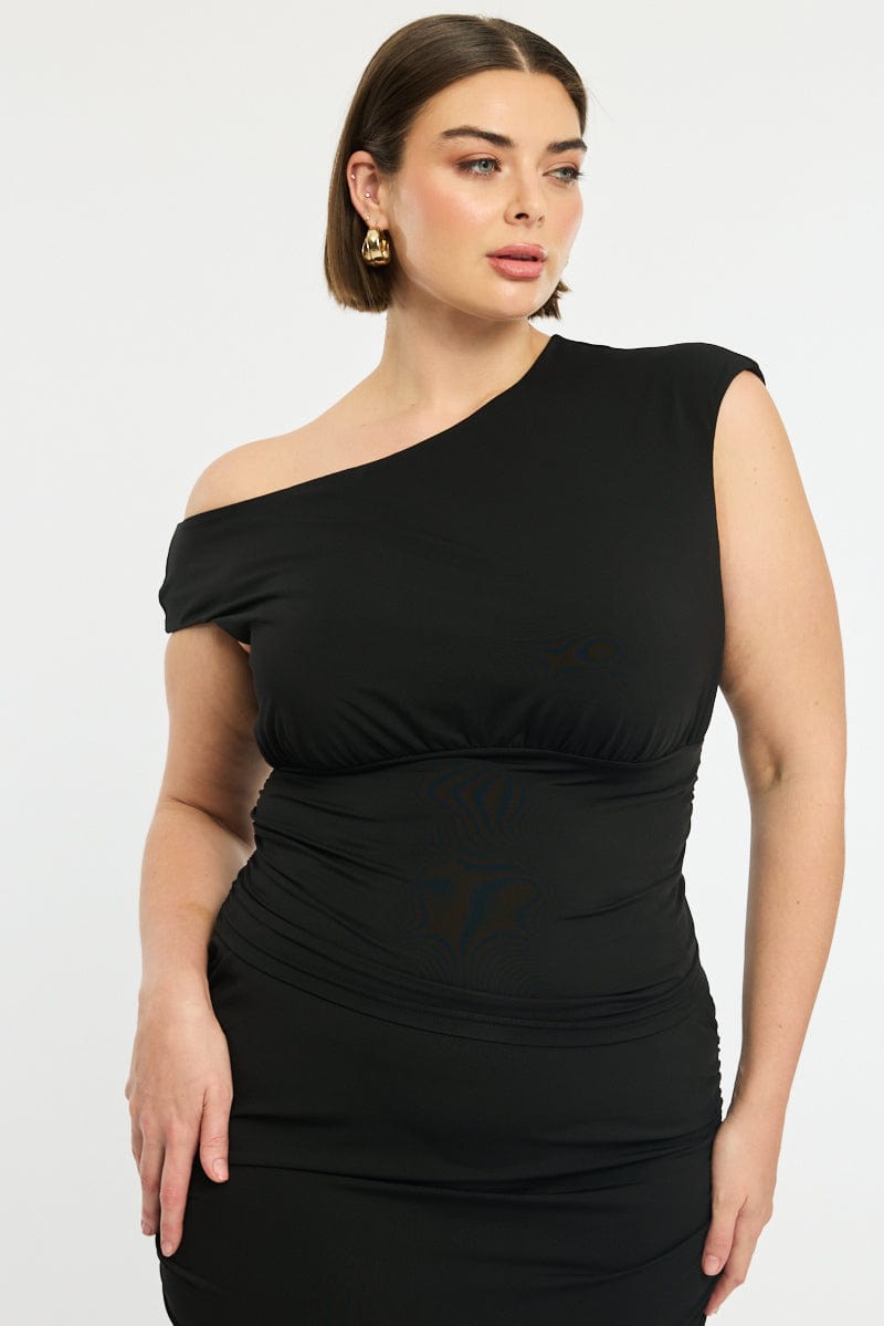 Black Asymmetrical Top Short Sleeve Jersey for YouandAll Fashion