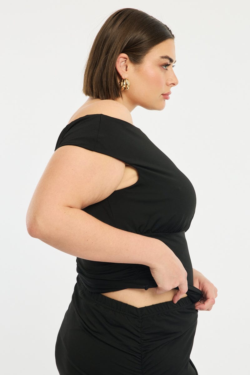 Black Asymmetrical Top Short Sleeve Jersey for YouandAll Fashion