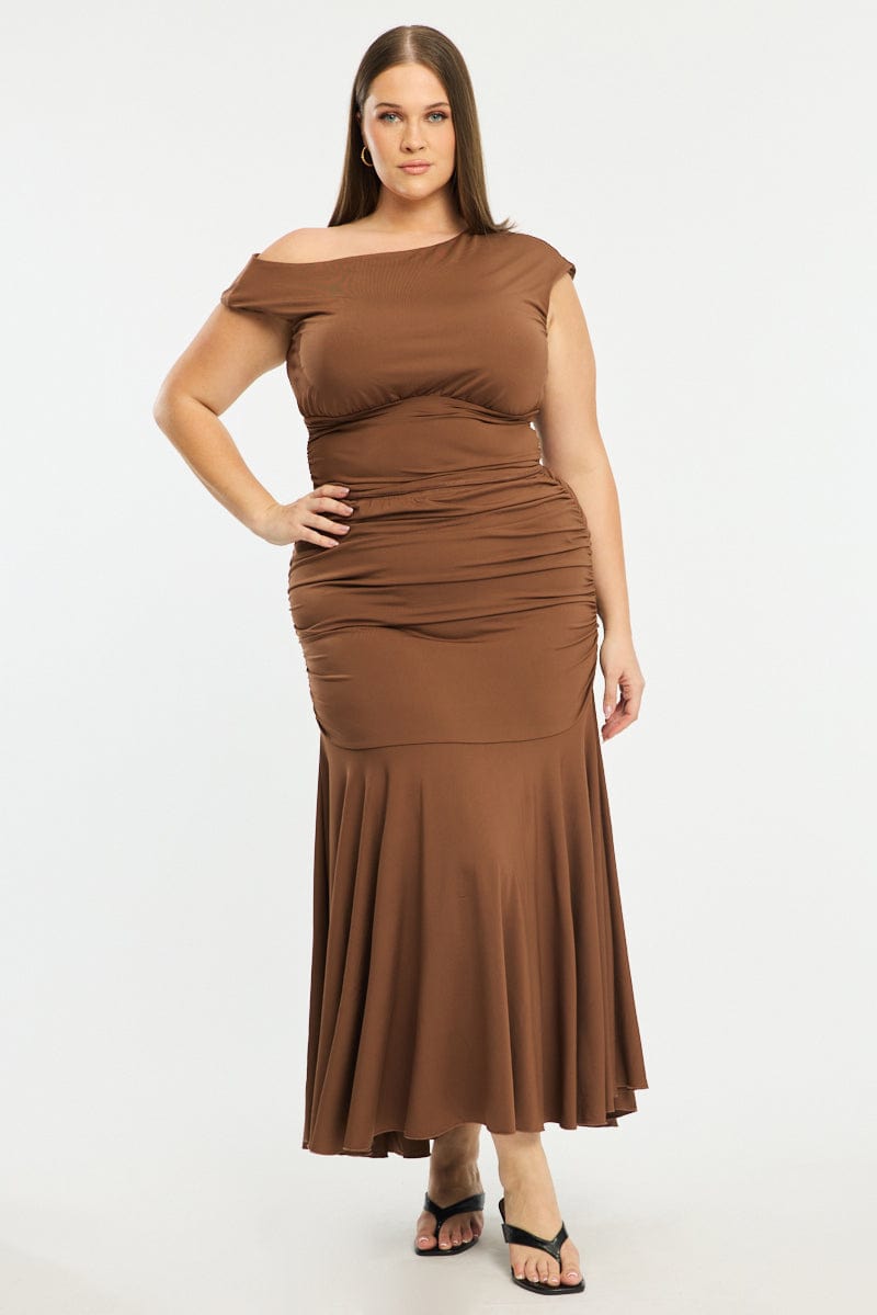 Brown Asymmetrical Top Short Sleeve Jersey for YouandAll Fashion