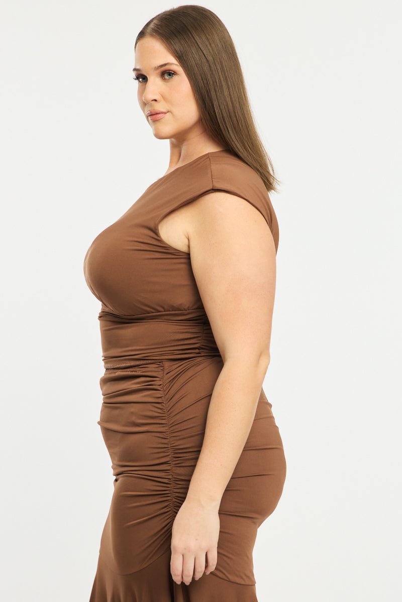 Brown Asymmetrical Top Short Sleeve Jersey for YouandAll Fashion
