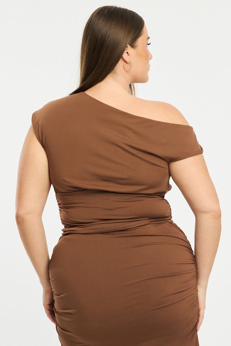 Brown Asymmetrical Top Short Sleeve Jersey for YouandAll Fashion
