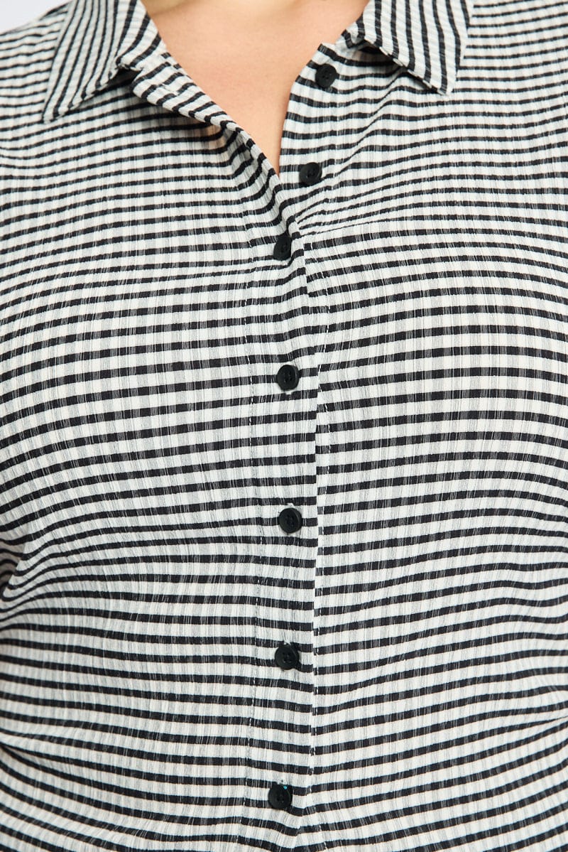 Black Check Fitted Shirt Short Sleeve Textured for YouandAll Fashion