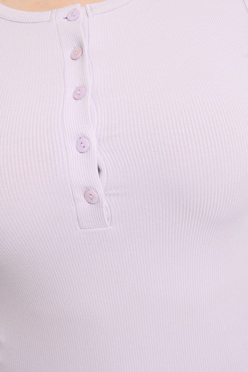 Purple Button Front Top Short Sleeve Rib for YouandAll Fashion