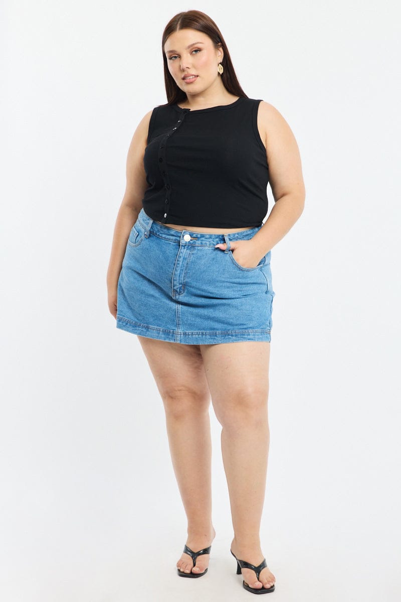 Black Asymmetrical Button Top Sleeveless for YouandAll Fashion