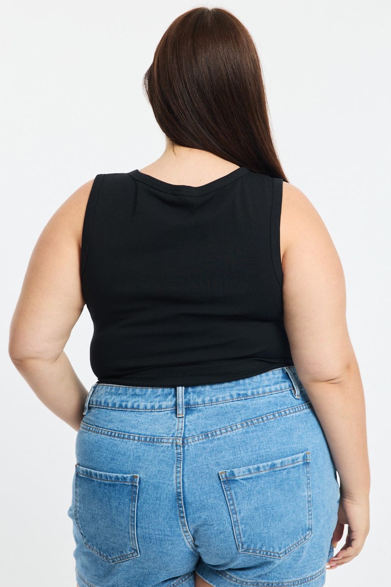 Black Asymmetrical Button Top Sleeveless for YouandAll Fashion