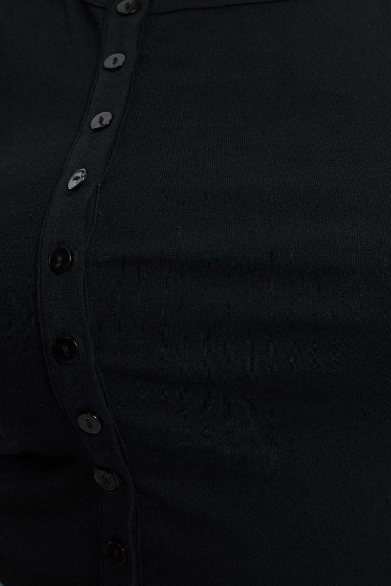 Black Asymmetrical Button Top Sleeveless for YouandAll Fashion
