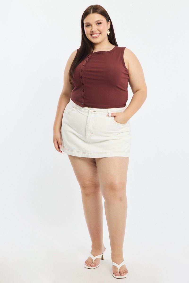Brown Asymmetrical Button Top Sleeveless for YouandAll Fashion