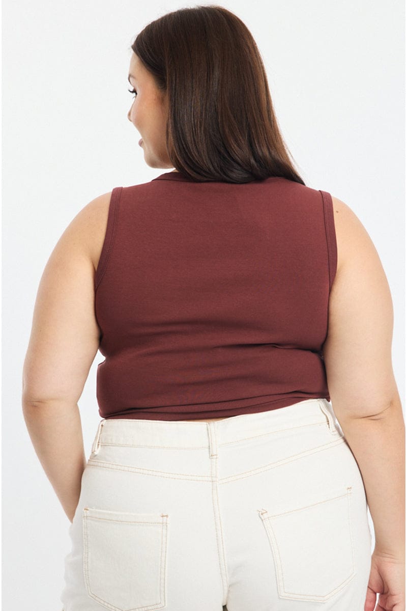 Brown Asymmetrical Button Top Sleeveless for YouandAll Fashion