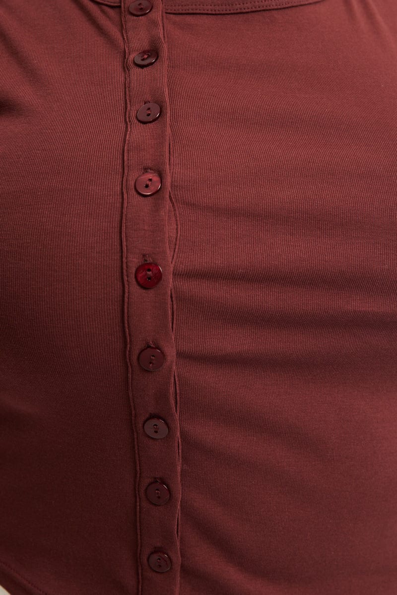 Brown Asymmetrical Button Top Sleeveless for YouandAll Fashion