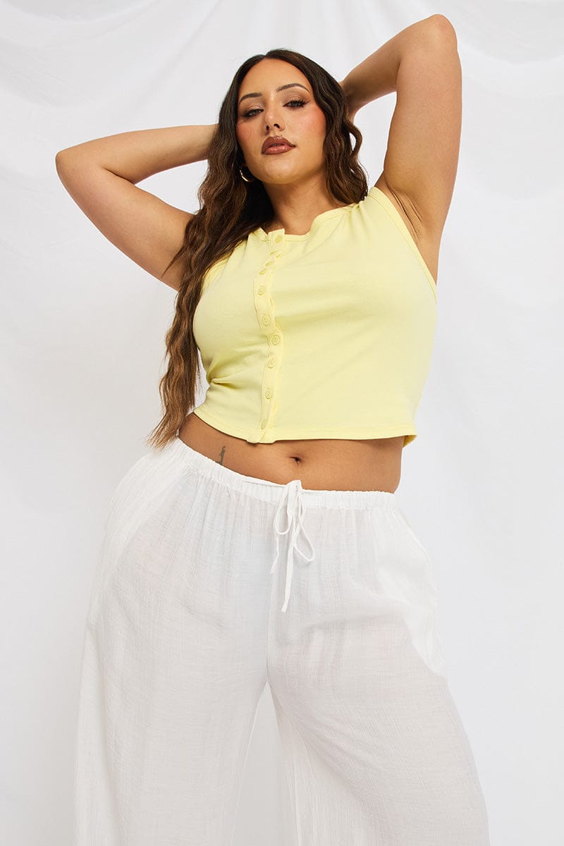 Yellow Asymmetrical Button Top Sleeveless for YouandAll Fashion