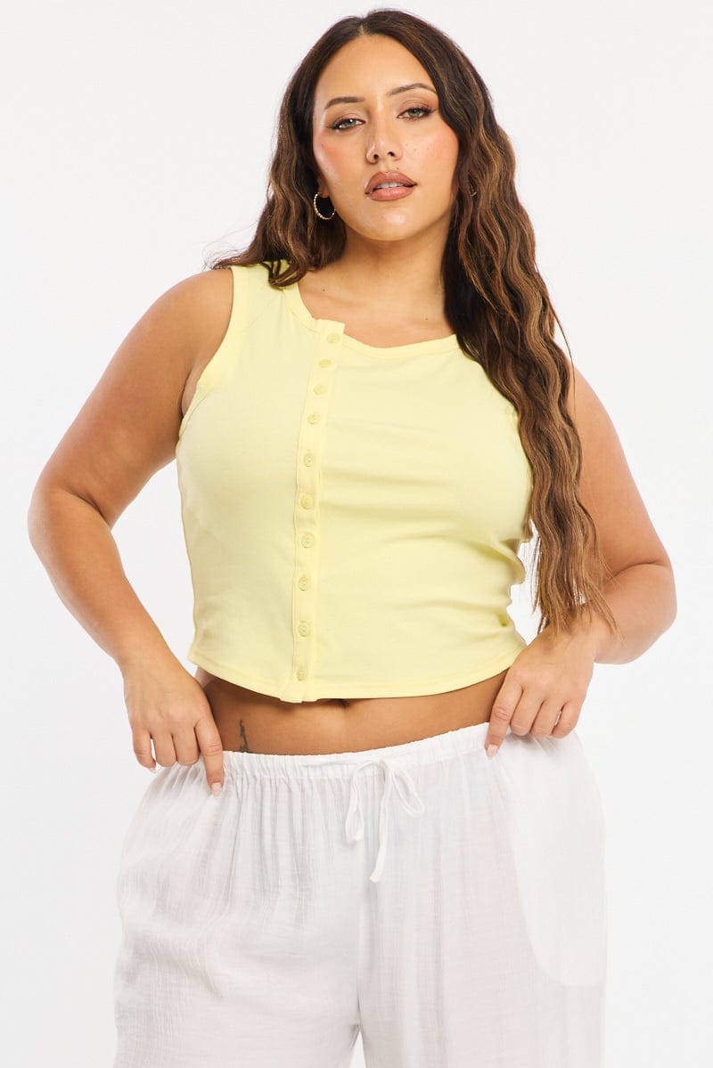 Yellow Asymmetrical Button Top Sleeveless for YouandAll Fashion