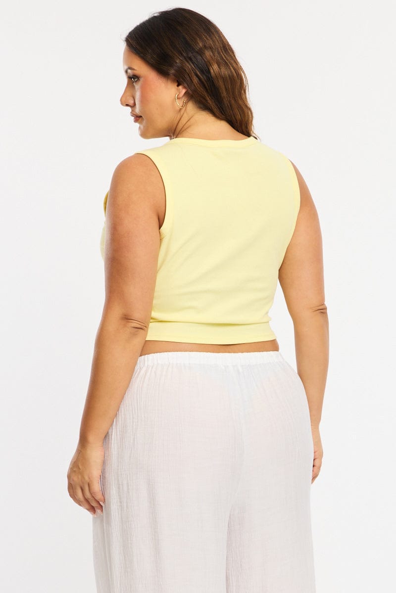 Yellow Asymmetrical Button Top Sleeveless for YouandAll Fashion