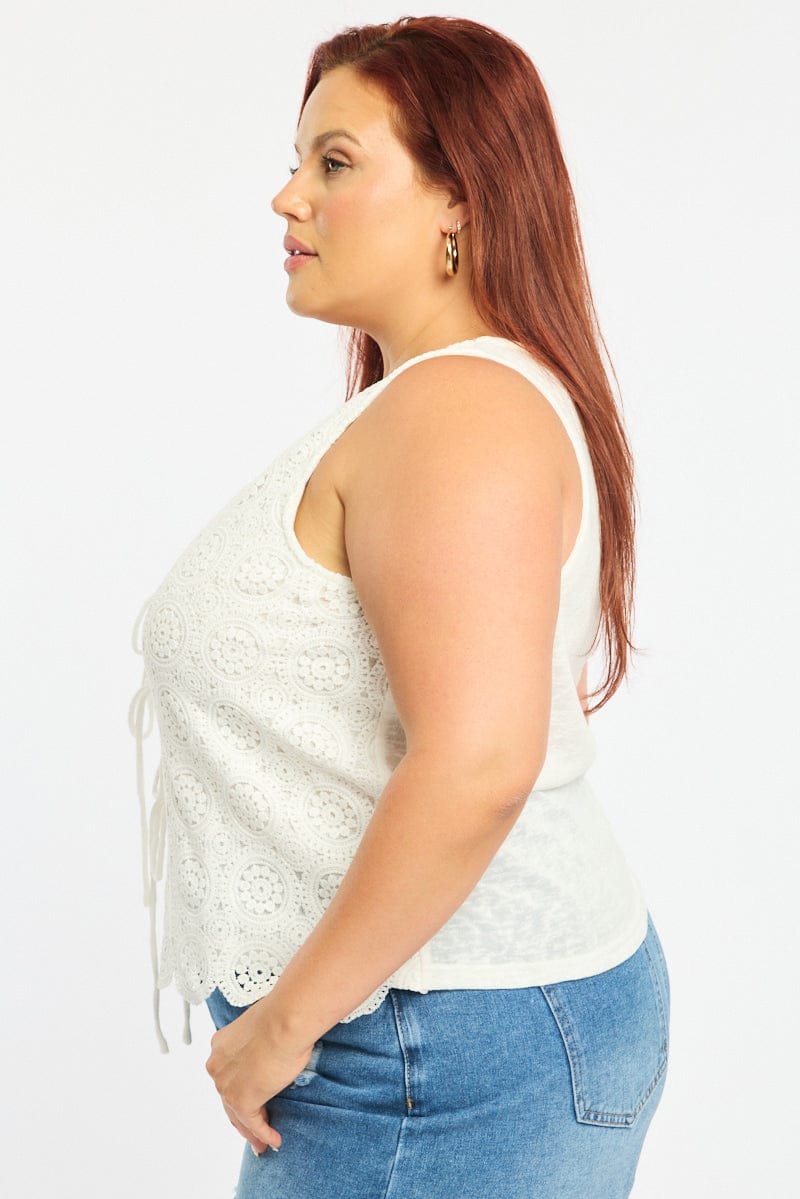 White Crochet Vest Tie Front for YouandAll Fashion