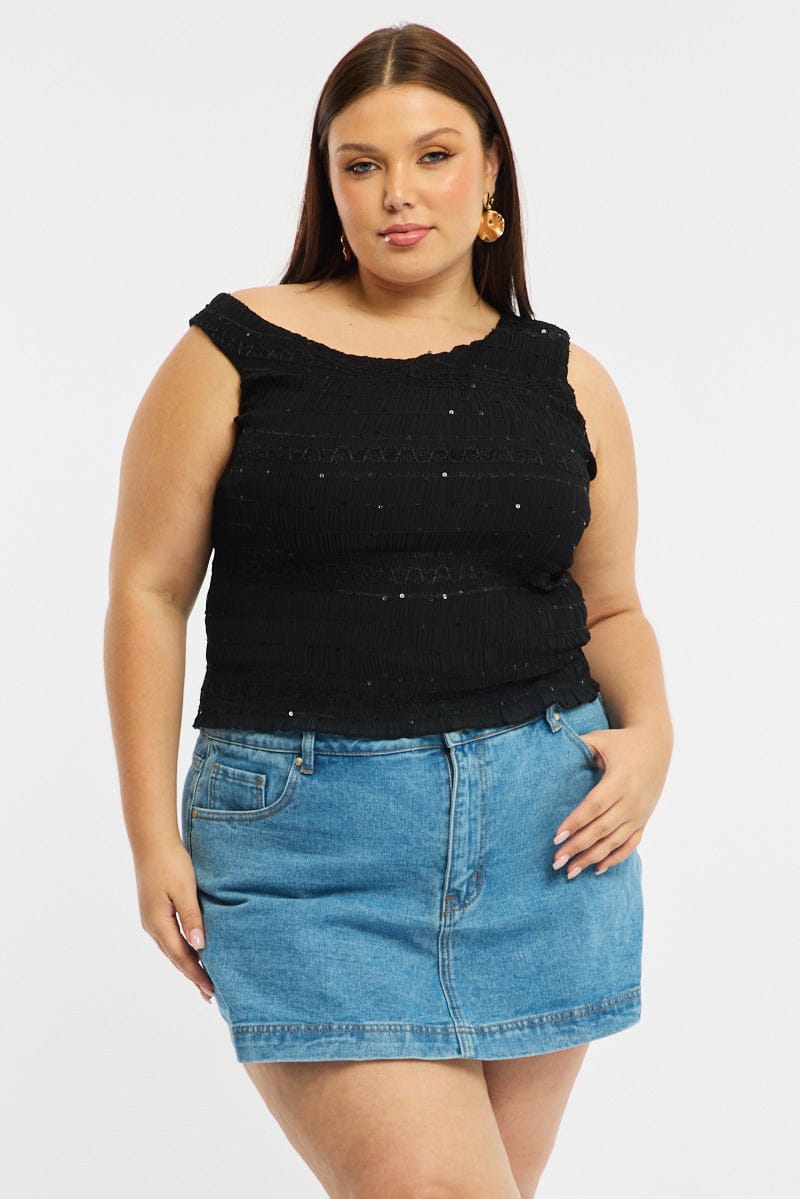 Black One Shoulder Ruffle Top for YouandAll Fashion